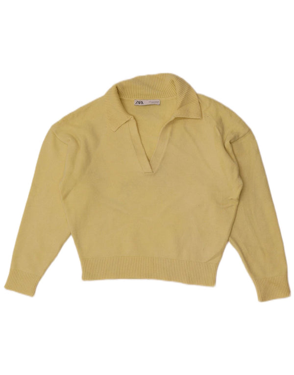 Pulover cu gât polo scurt Zara pentru femei UK 10 Mic galben viscoză