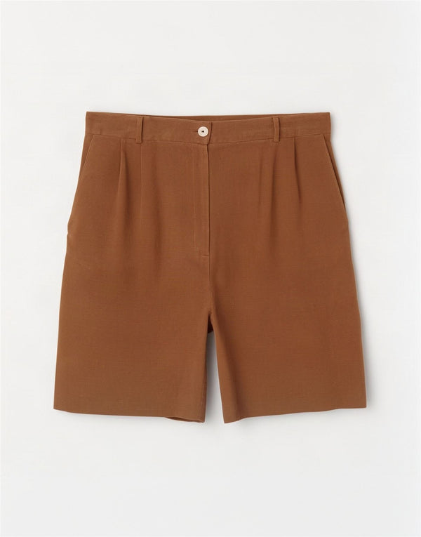 Pantaloni scurți casual vintage cu talie înaltă pentru femei IT 44 Medium W27 Mătase maro