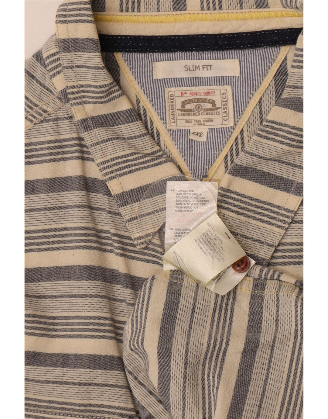 Cămașă Slim Fit pentru bărbați White Stuff 2XL, bumbac cu dungi bej