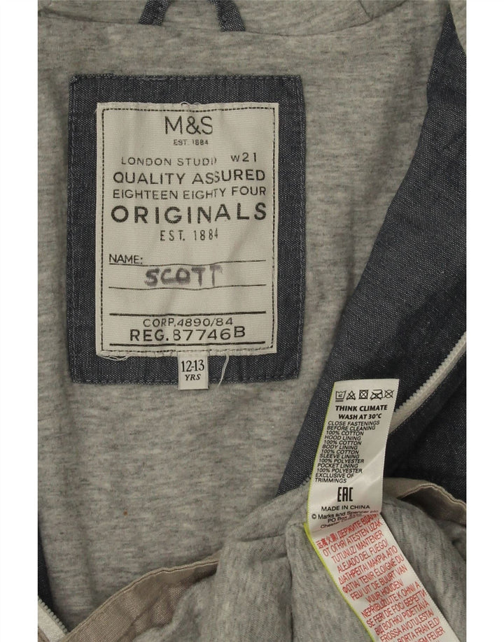 Jachetă de vânt cu glugă Marks & Spencer pentru băieți 12-13 ani, gri, color block
