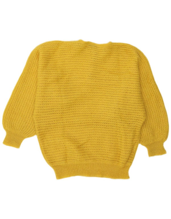 Pulover vintage pentru femei cu gât cu nasturi, UK 18 XL Galben