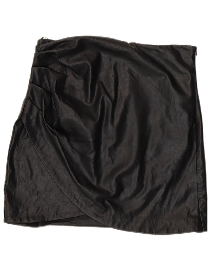 Fusta mini din piele artificială pentru femei Zara, mare W30, poliuretan negru