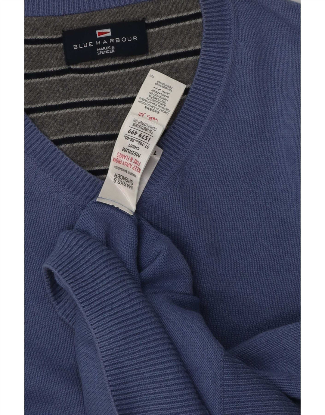 Pulover Marks & Spencer pentru bărbați, Blue Harbour, cu decolteu în V, bumbac albastru mediu