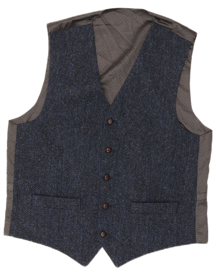 Giletă pentru bărbați Harris Tweed, lână nouă, albastră, în spinare