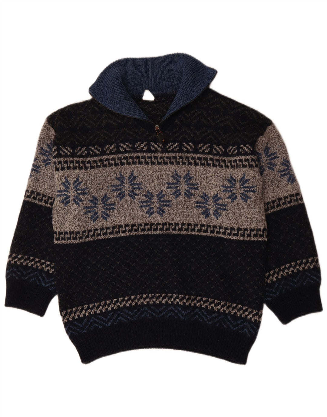 Pulover pentru femei VINTAGE cu fermoar și gât UK 18 XL bleumarin Fair Isle