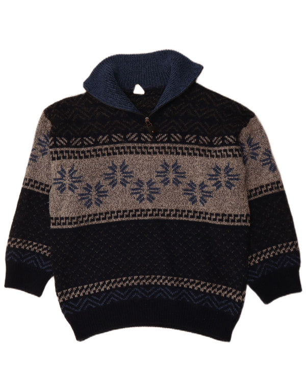 Pulover pentru femei VINTAGE cu fermoar și gât UK 18 XL bleumarin Fair Isle