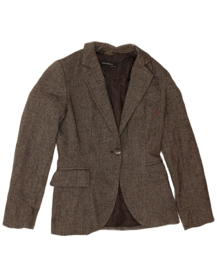 Blazer pentru femei Zara, cu 1 nasture, UK 12, maro mediu, lână în formă de spină