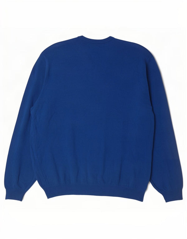 Pulover Benetton pentru bărbați cu decolteu în V, 2XL, lână merinos albastră
