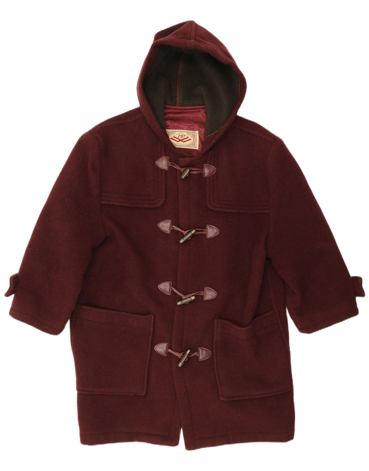 Zip Bărbați Duffle Coat cu glugă IT 38 Medium Burgundy Lână