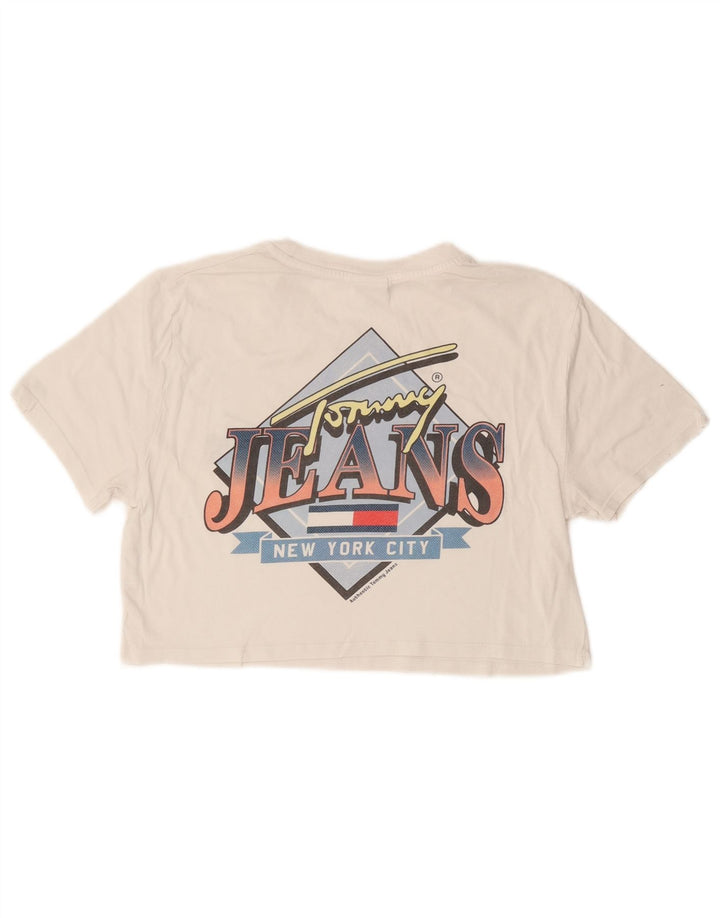 TOMMY HILFIGER Tricou cu grafic crop pentru femei Top UK 10 Small White