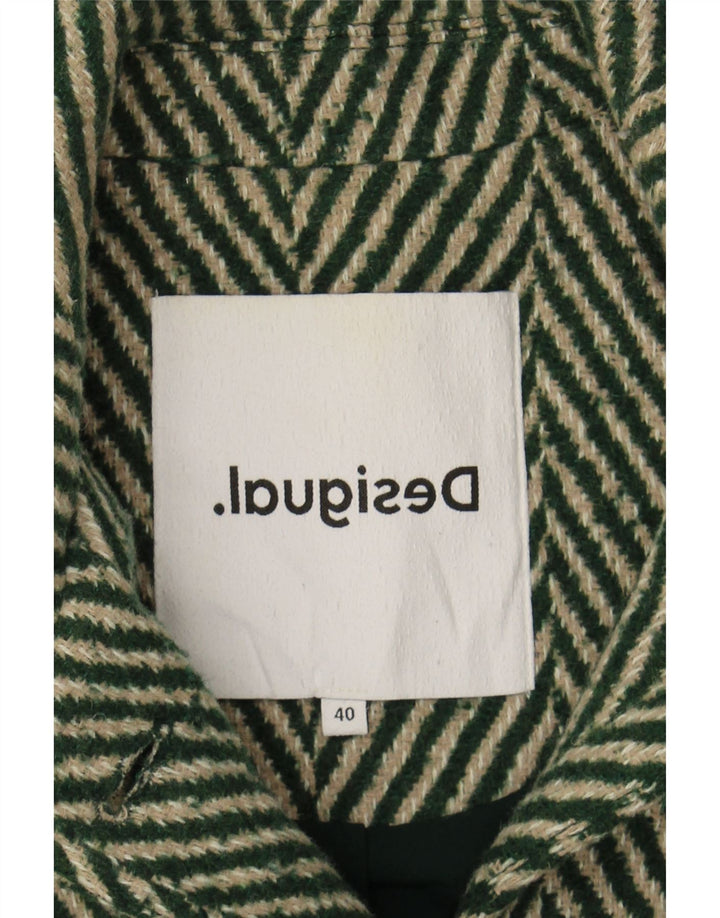 DESIGUAL Womens Overcoat EU 40 Medium Green Herringbone Wool Vintage Desigual and Second-Hand Desigual from Messina Hembry 