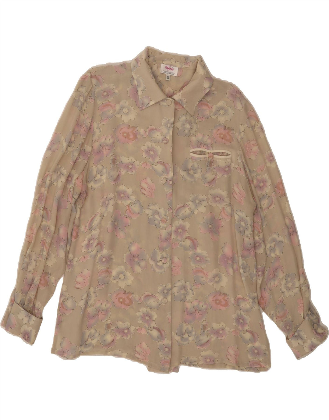 CHERIE Womens Shirt Blouse IT 42/44 Medium Beige Floral Vintage cherie and Second-Hand cherie from Messina Hembry 