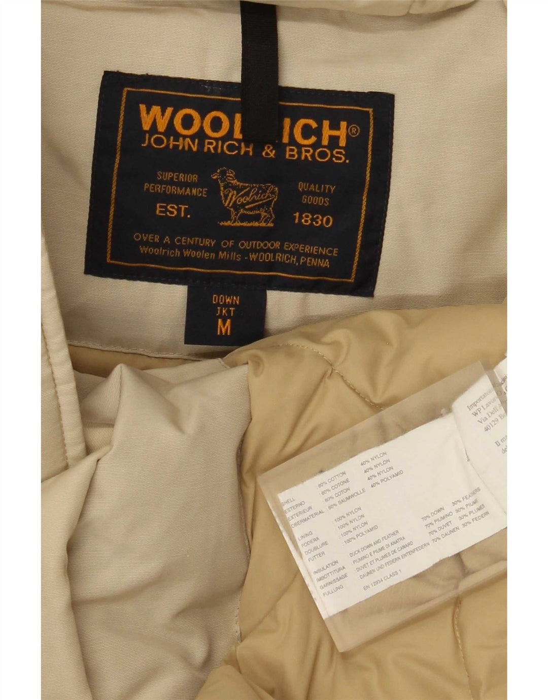 Palton căptușit cu glugă Woolrich pentru femei UK 14, bumbac mediu bej