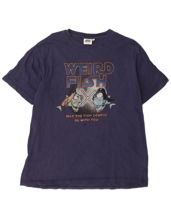 Tricou grafic pentru bărbați Weird Fish Top mare din bumbac bleumarin