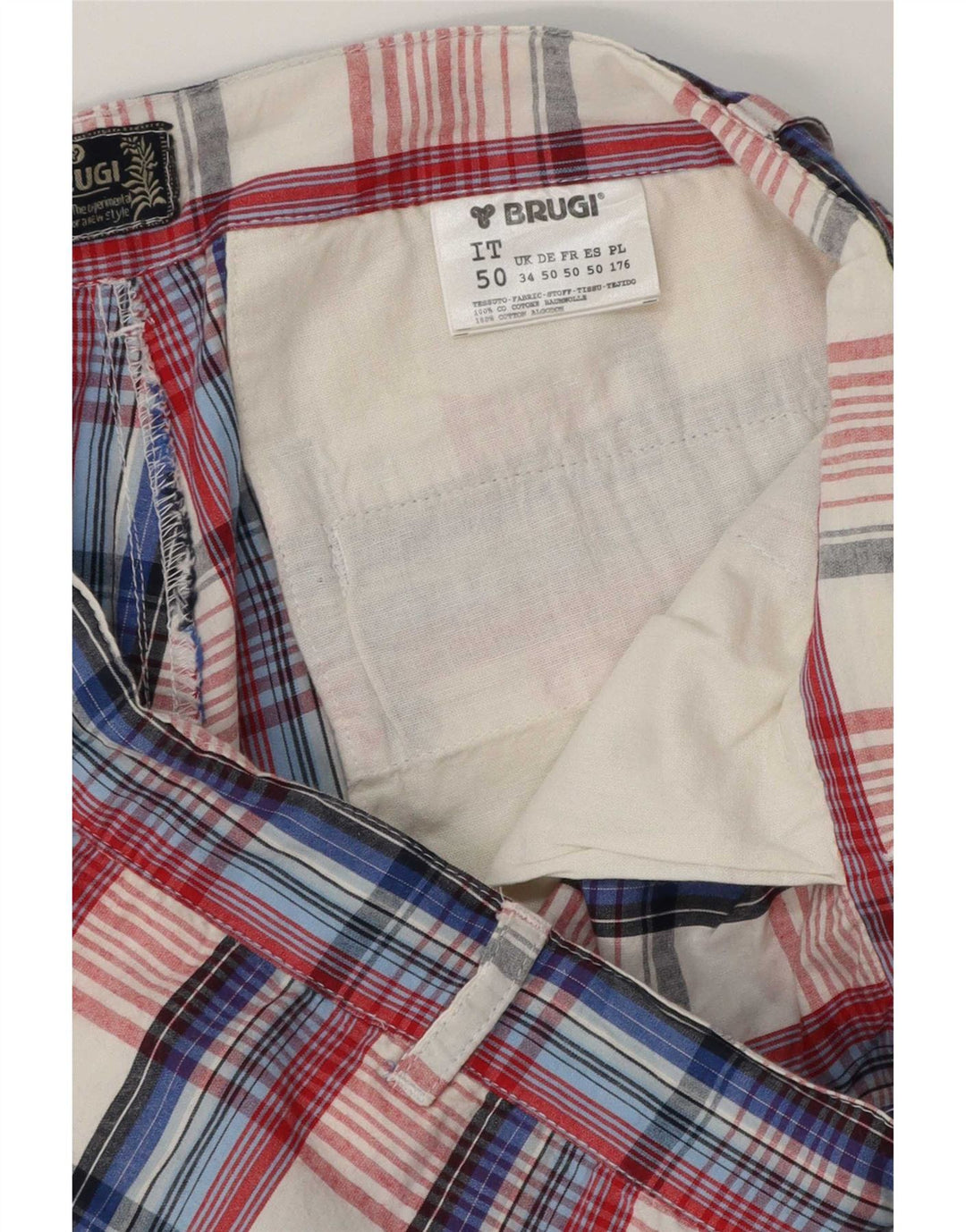Pantaloni scurți cargo pentru bărbați Brugi, mari W34, bumbac în carouri albastre