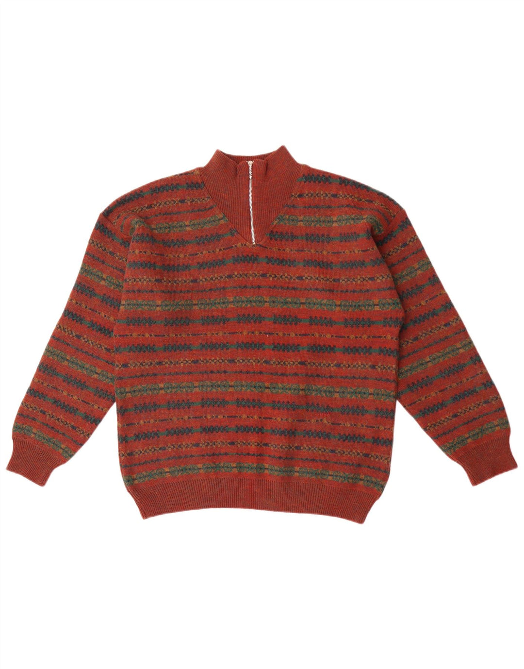 Pulover pentru bărbați Mexx, cu fermoar, cu gât, mare, maro, Fair Isle