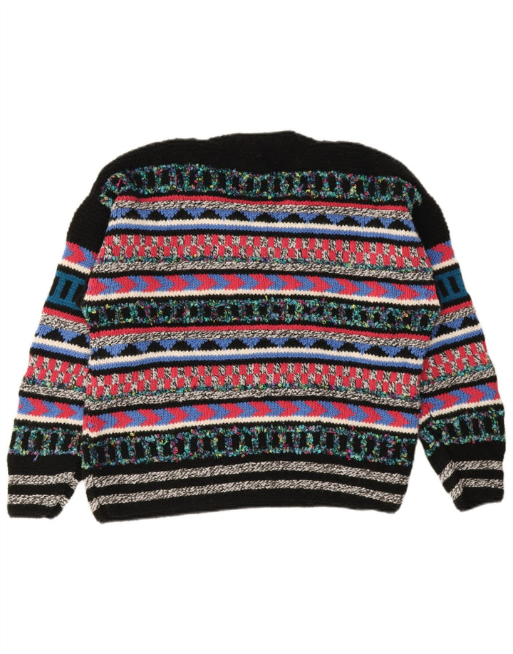 Pulover vintage pentru femei cu decolteu în V UK 12 Medium Multicolor Geometric