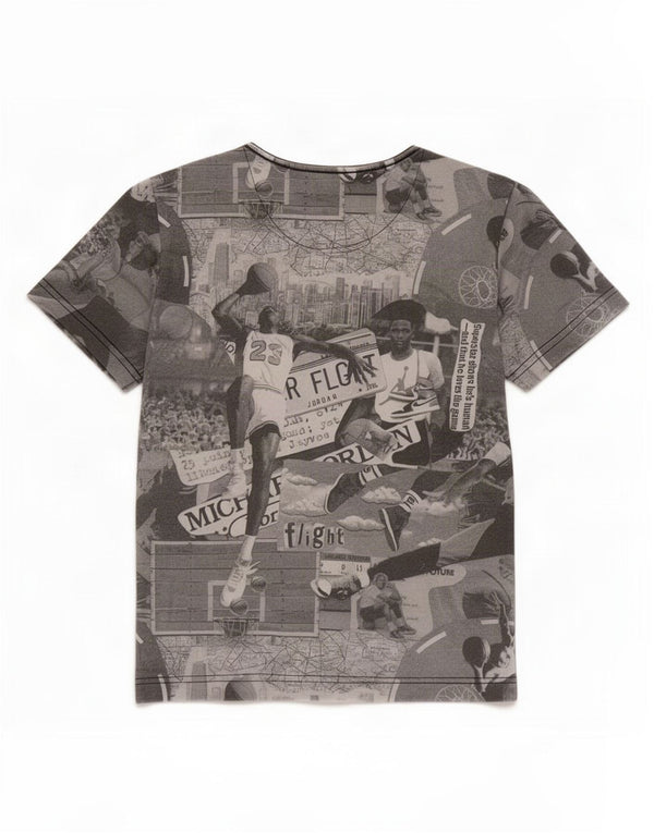 Tricou grafic Jordan pentru băieți Top 10-11 ani, gri mediu, bumbac mozaic