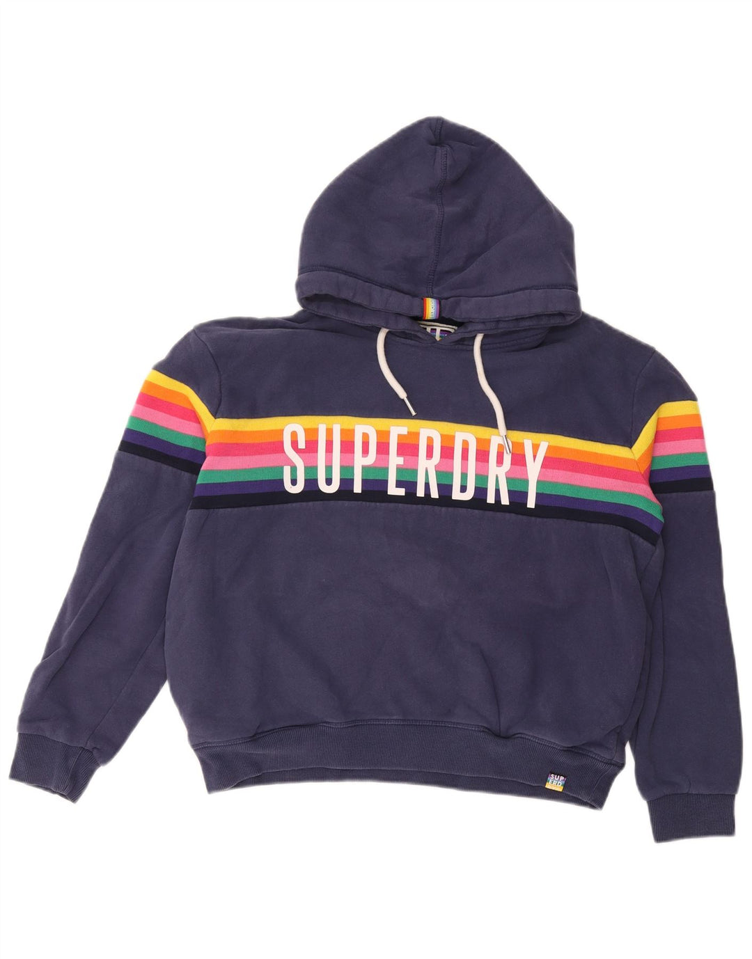 Pulover cu glugă cu grafic Superdry pentru femei UK 12, mediu, bleumarin, bumbac cu dungi