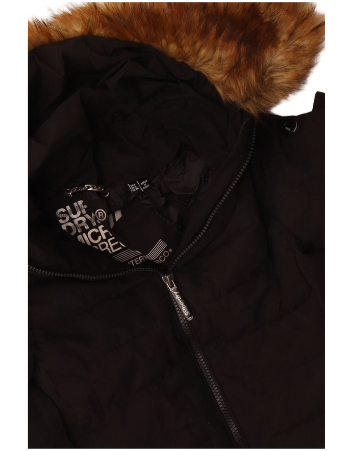 Jachetă căptușită cu glugă Superdry pentru femei UK 8, poliester negru mic