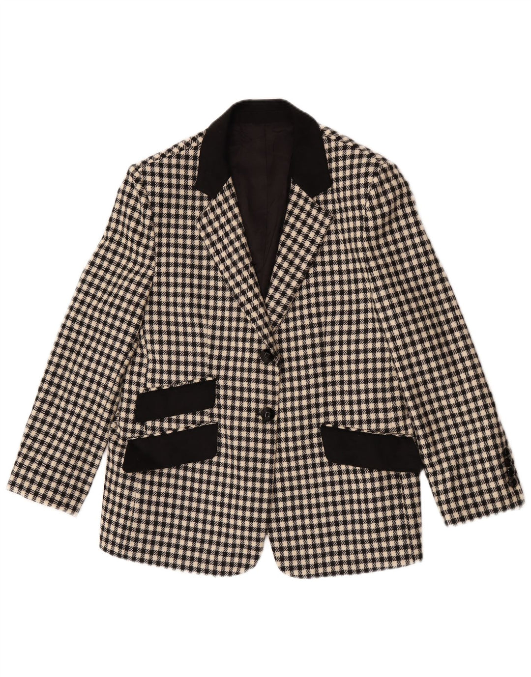 Jachetă Blazer Vintage pentru femei cu 2 nasturi UK 12 Medium Black Houndstooth