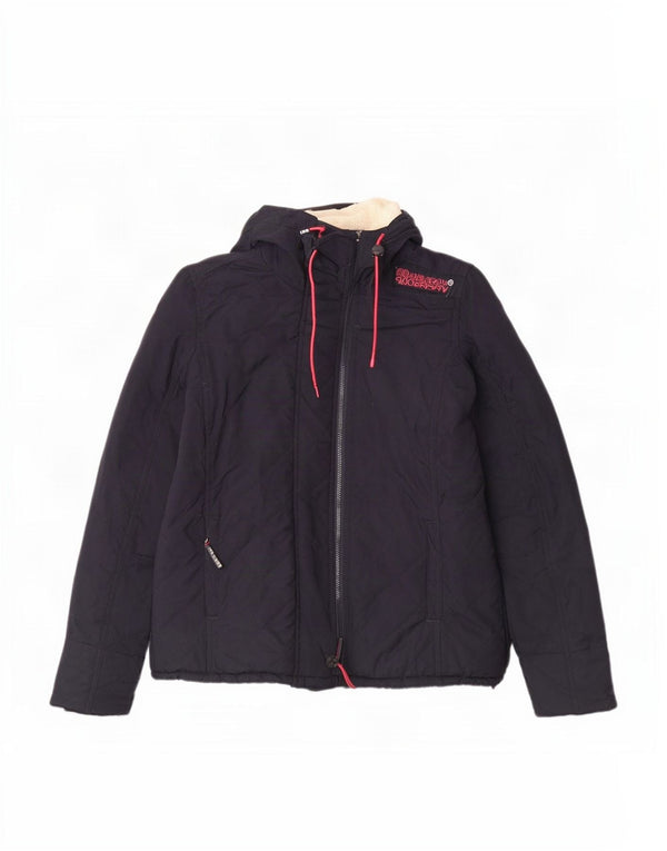 Jachetă matlasată cu glugă Superdry pentru femei UK 14, mare, bleumarin