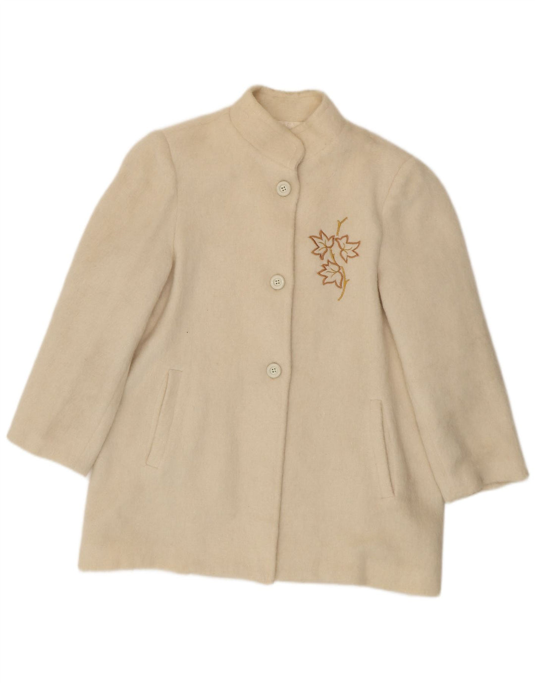 Pardesiu vintage de damă IT 44 Medium din lână florală albă