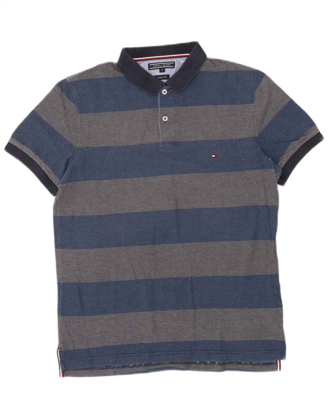 Cămașă polo Tommy Hilfiger pentru bărbați, cu formă normală, din bumbac cu dungi albastre medii