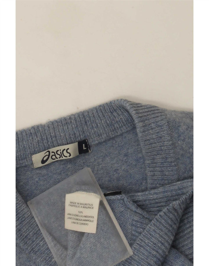 Pulover Asics pentru bărbați cu decolteu în V, lână de miel mare, albastră