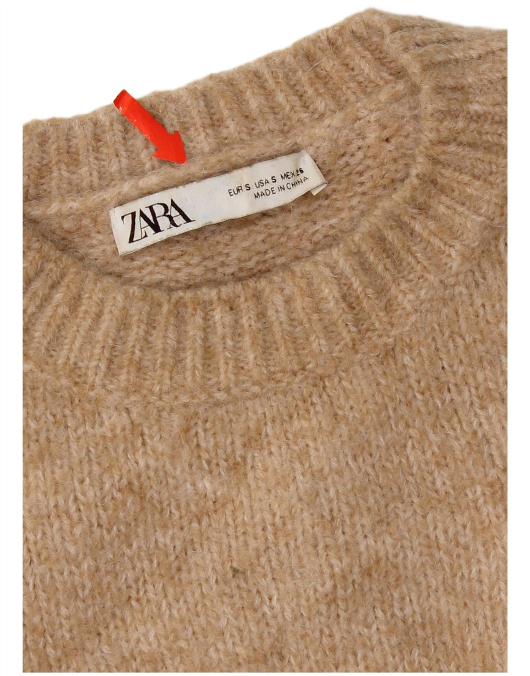 Pulover supradimensionat pentru femei Zara, cu gât crew, UK 10, poliester mic, bej