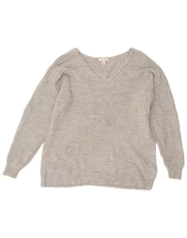 Topshop Pulover supradimensionat pentru femei cu decolteu în V UK 10 Small Gri Acrilic
