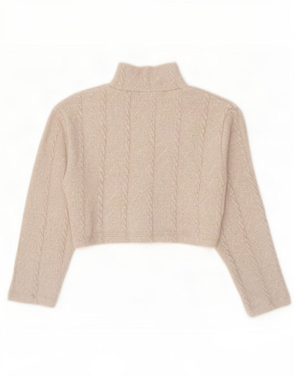 Zara Womens Crop Top Long Sleeve UK 10 Small Beige Polyester