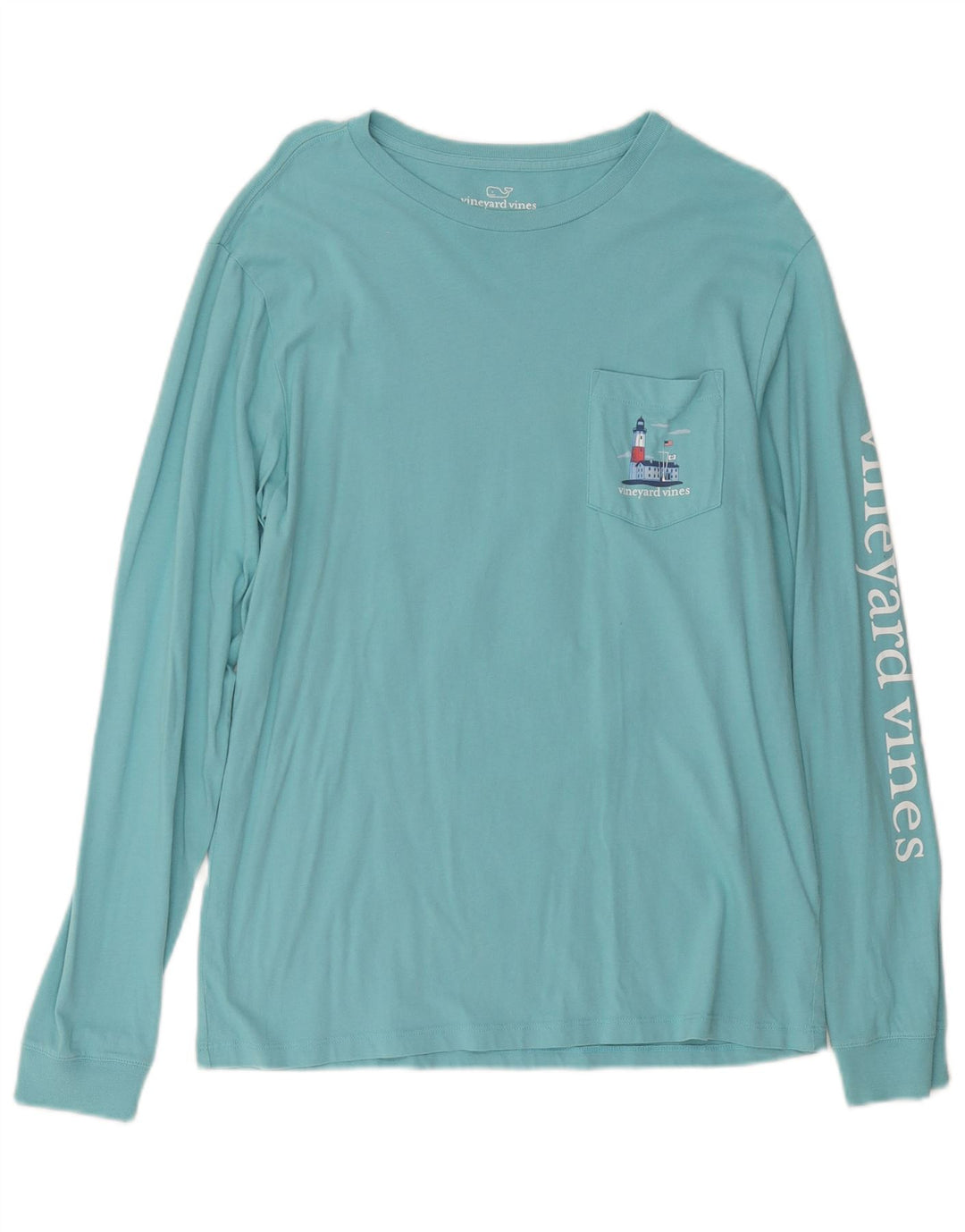 VINEYARD VINES Mens Graphic Top Long Sleeve Small Turquoise Cotton