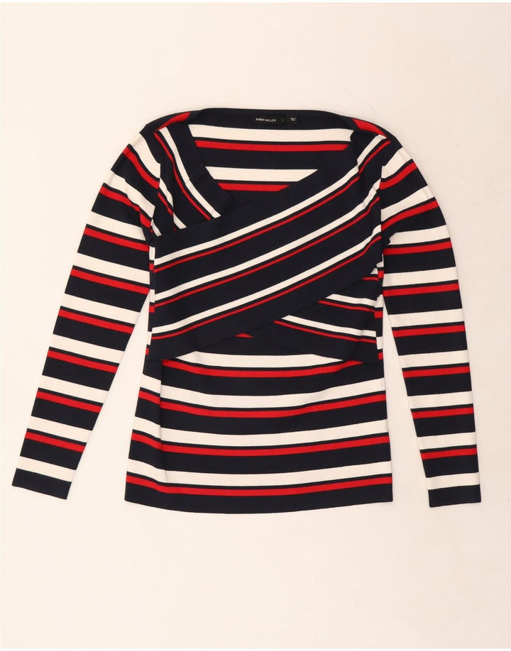 KAREN MILLEN Top pentru femei cu mânecă lungă Marea Britanie 14, cu dungi mari, multicolore