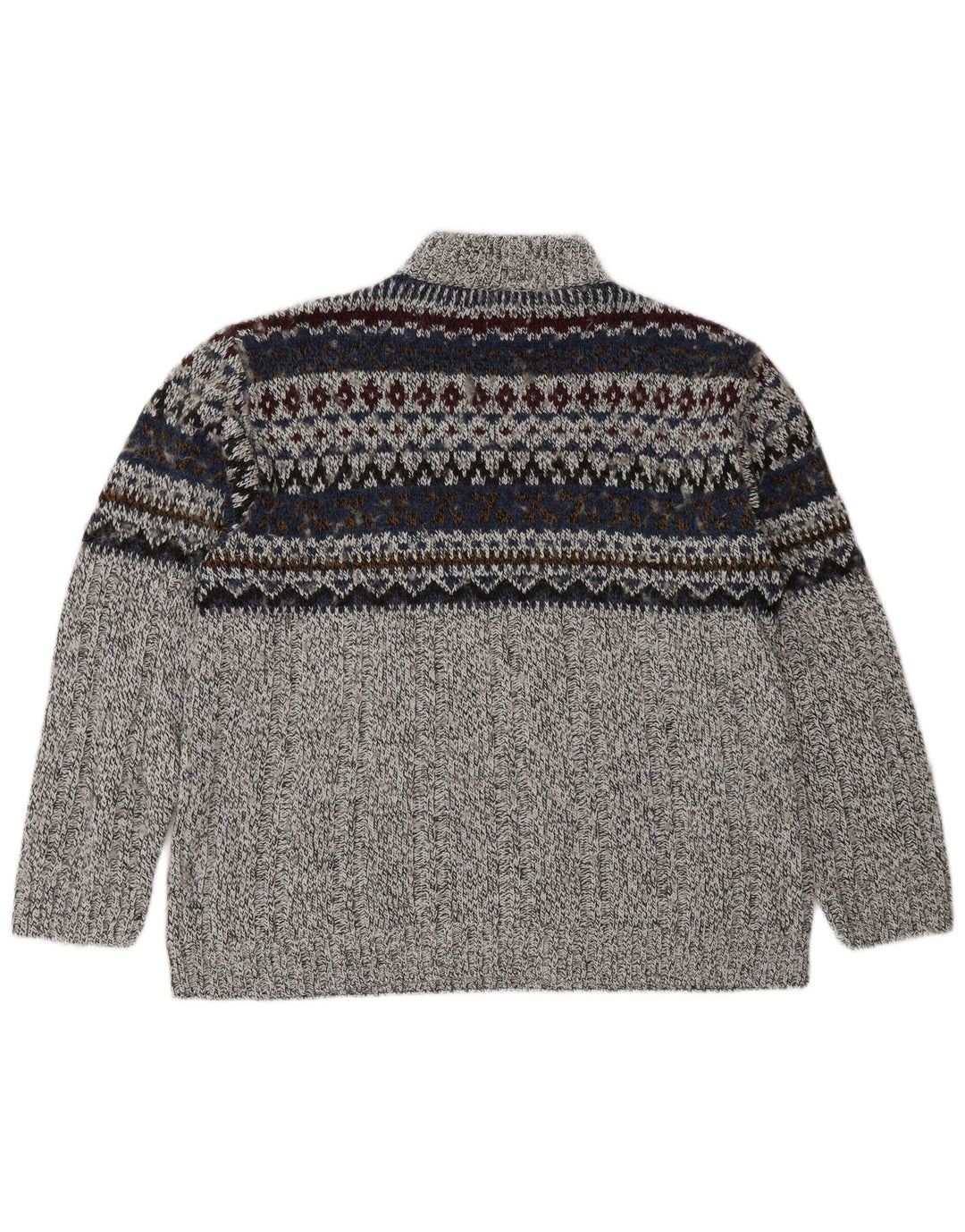 Pulover pentru bărbați Canda cu fermoar și gât, gri mediu, acrilic Fair Isle