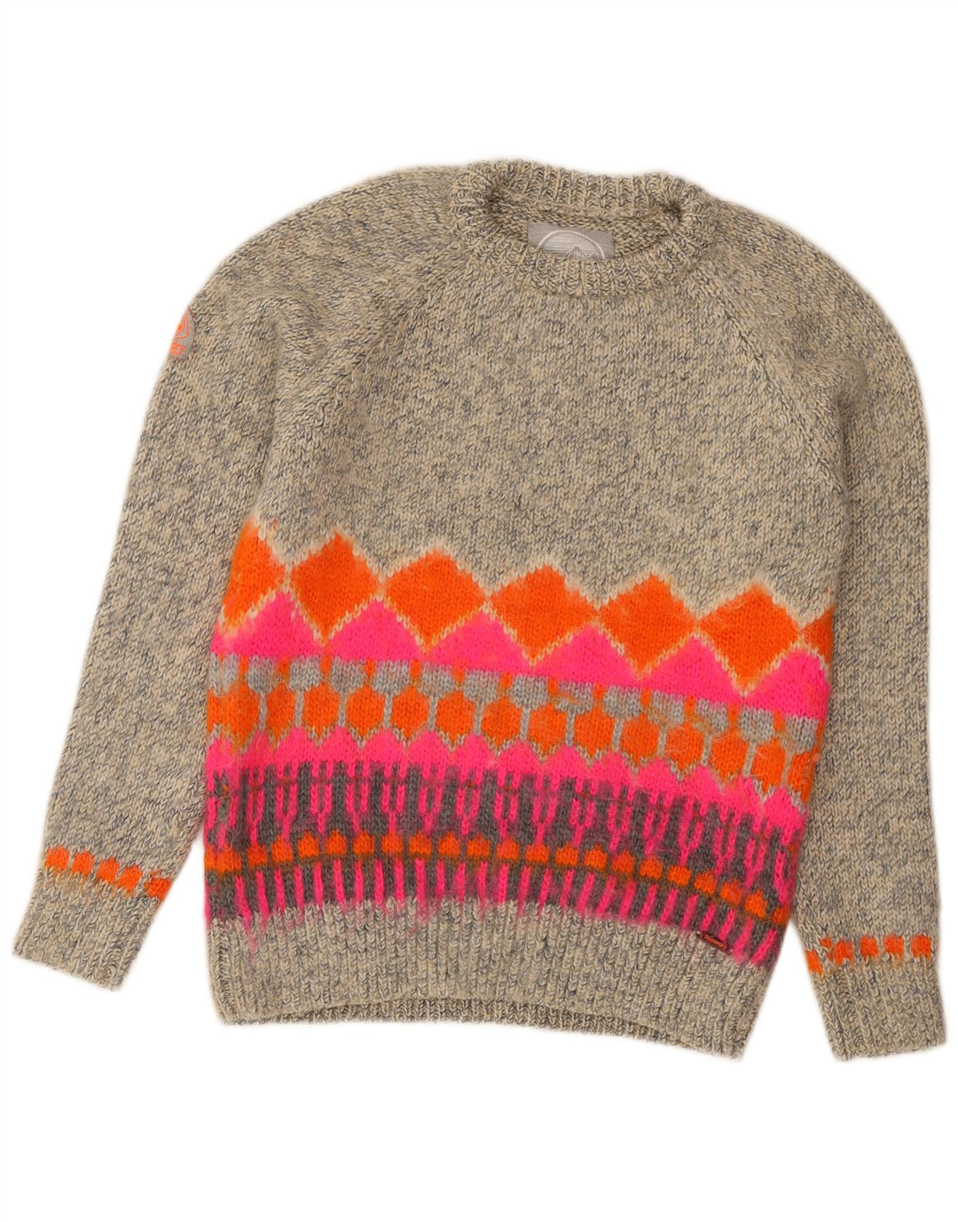 Pulover Superdry pentru femei cu decolteu triplu UK 14 Medium Gri Fair Isle