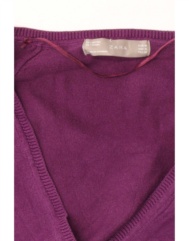 Pulover cardigan pentru femei Zara UK 14, bumbac violet mediu