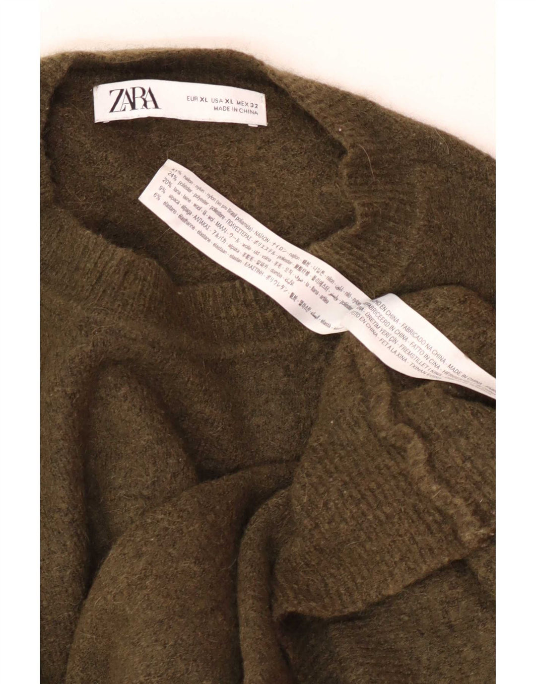 Pulover pentru bărbați Zara, cu gât crew, nailon XL kaki