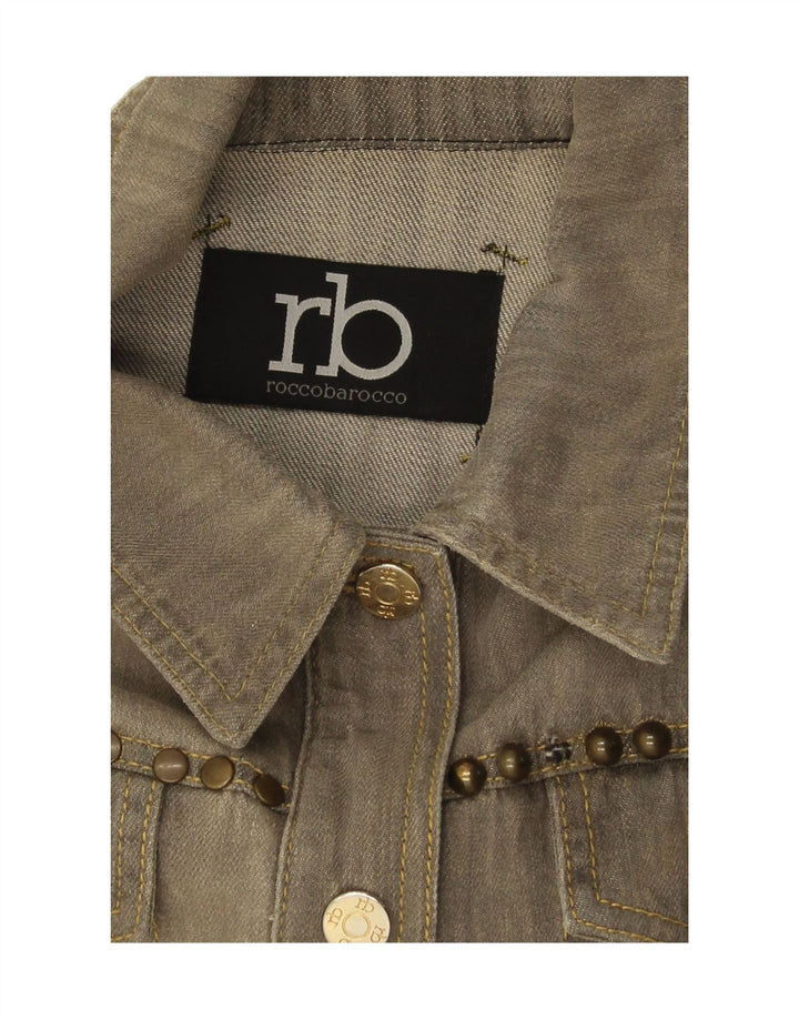 ROCCOBAROCCO Womens Crop Denim Jacket UK 14 Medium Grey Vintage Roccobarocco and Second-Hand Roccobarocco from Messina Hembry 
