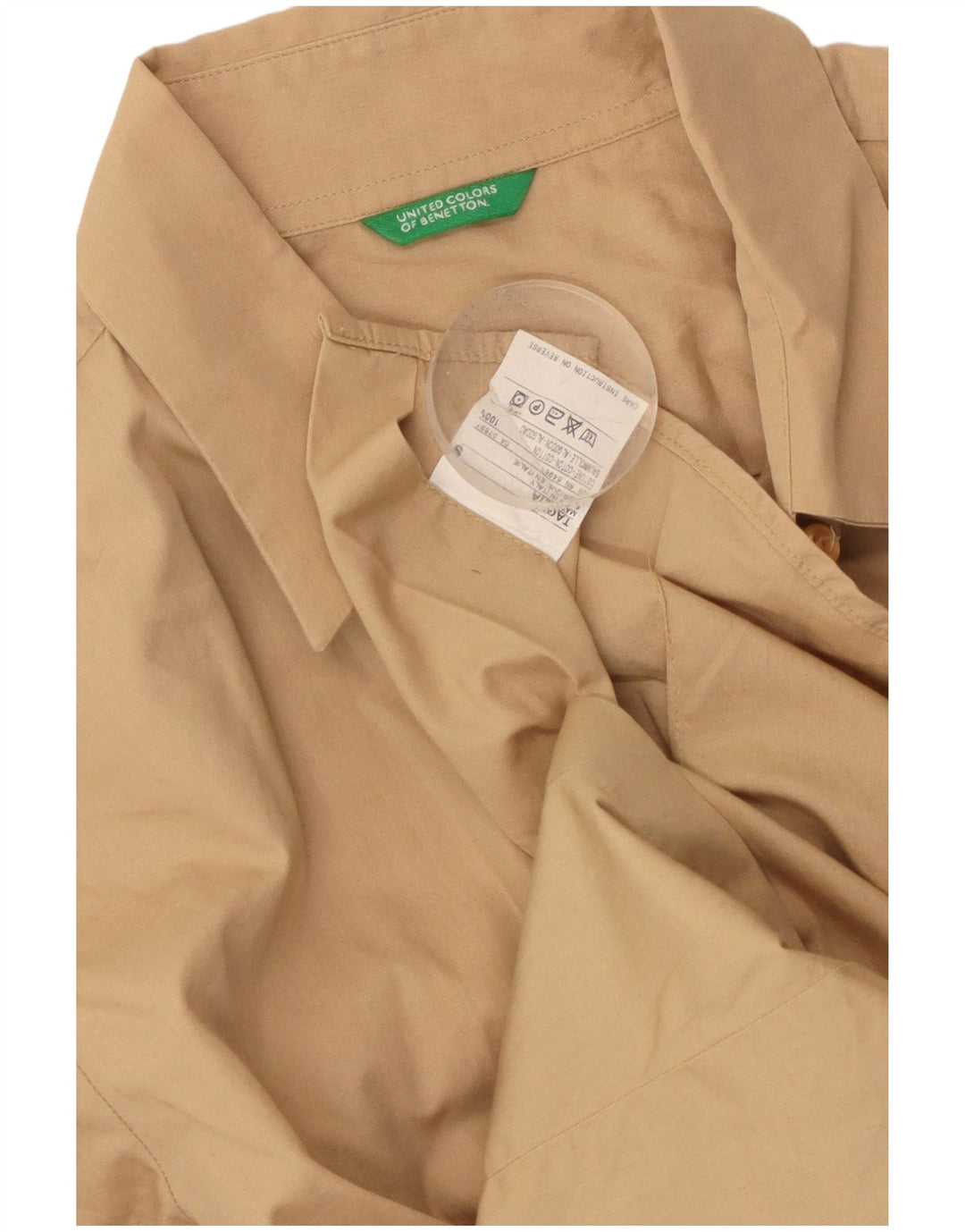 Cămașă Benetton pentru femei cu mâneci 3/4 UK 10 Small Beige Bumbac