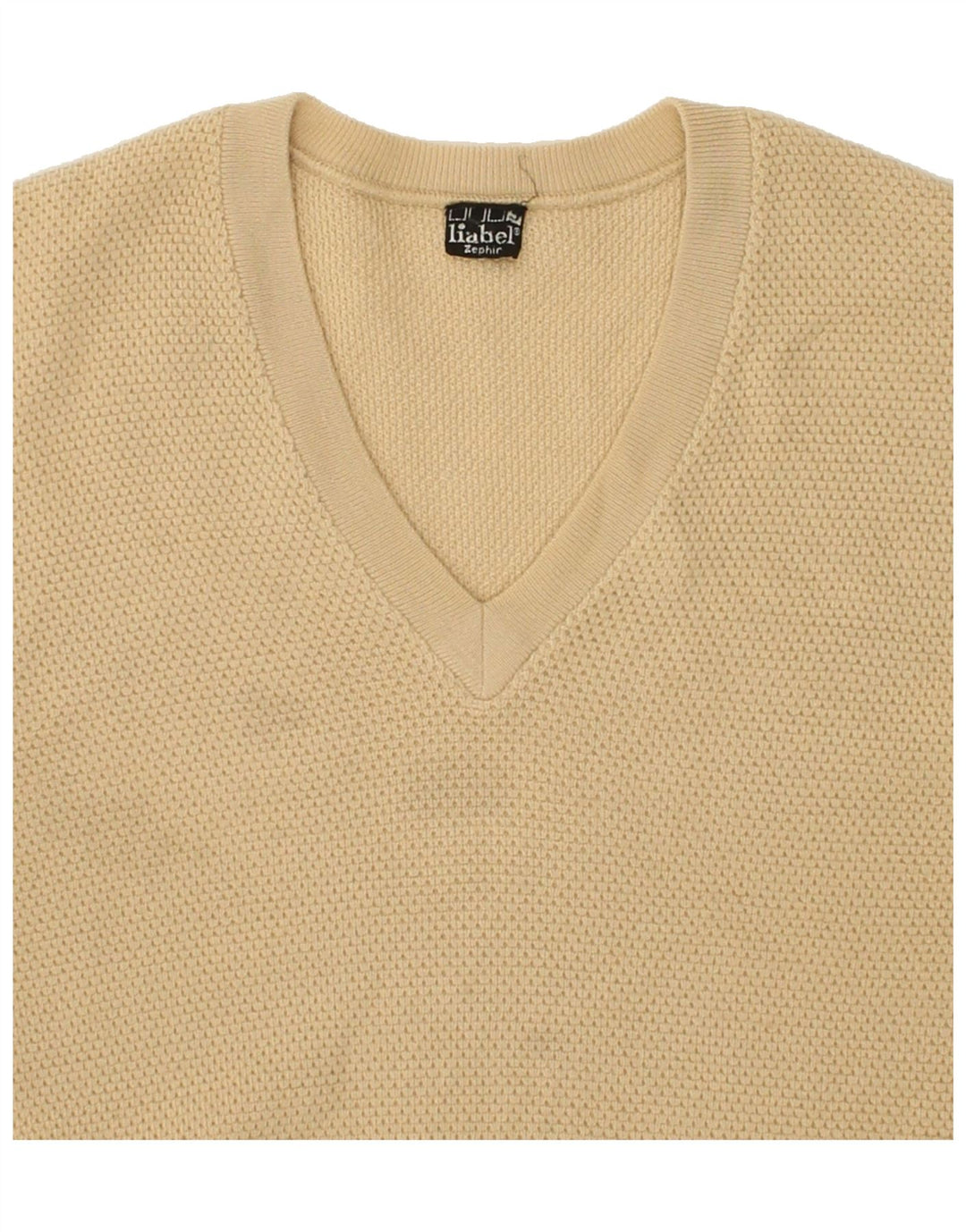 VINTAGE Mens V-Neck Jumper Sweater Medium Beige Acrylic Vintage Vintage and Second-Hand Vintage from Messina Hembry 
