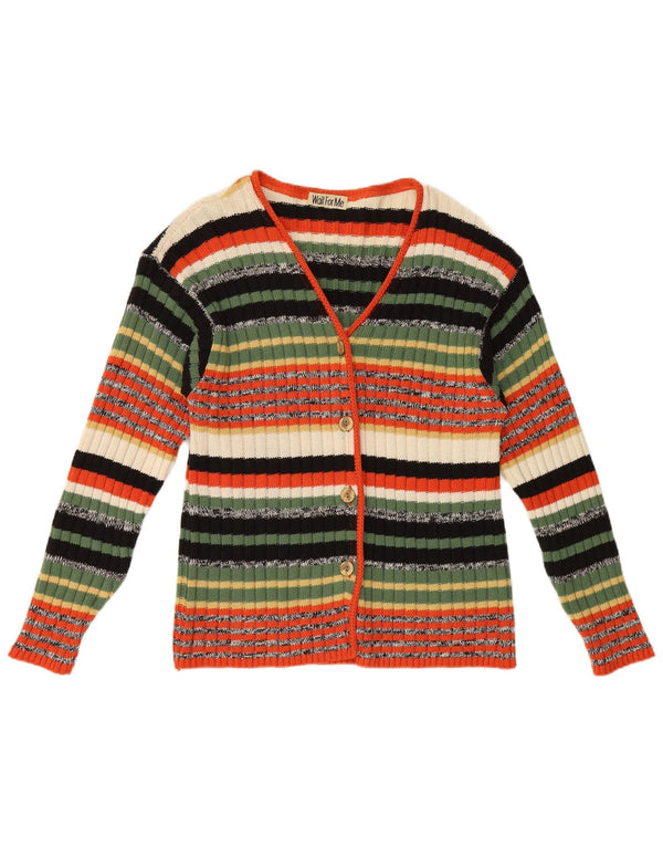 Pulover Cardigan Vintage pentru Damă UK 16 Mare Lână cu dungi multicolore
