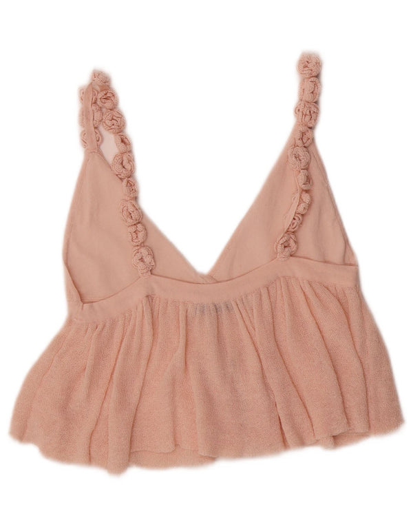 Top crop fără mâneci tricot pentru femei Zara UK 12 Medium Pink Floral