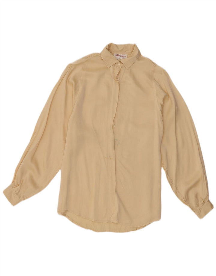 Cămașă oversize vintage pentru femei UK 8 Mic Bej Mătase