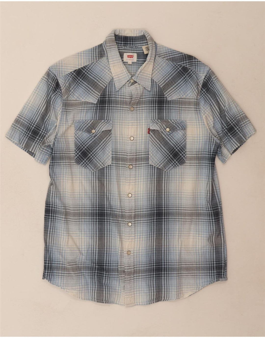 LEVI'S Mens Short Sleeve Shirt Medium Blue Check Cotton Vintage Levi's and Second-Hand Levi's from Messina Hembry 