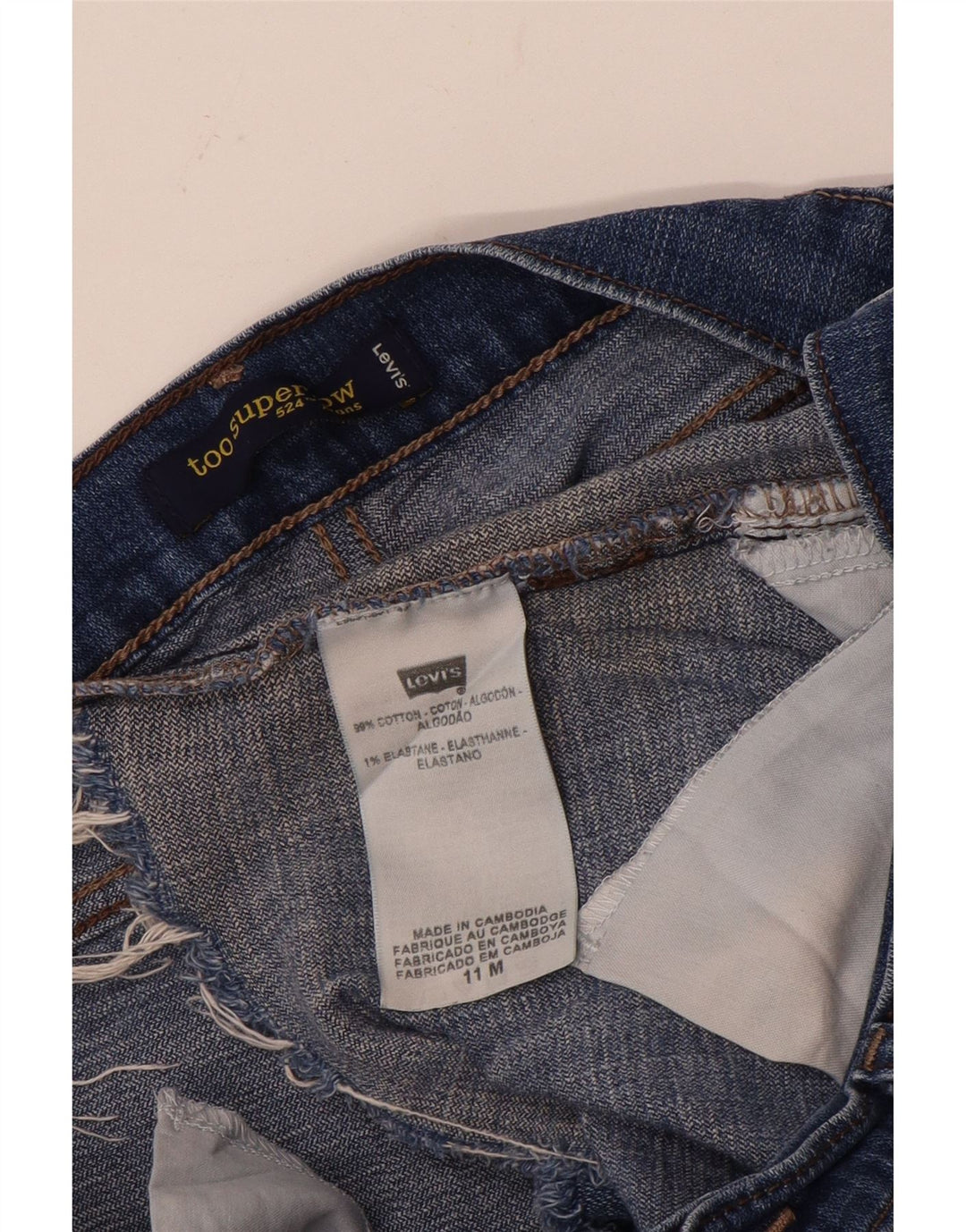 Pantaloni scurți Levi's pentru femei 524 Distressed Super Low Denim US 11 Large W32 Blue