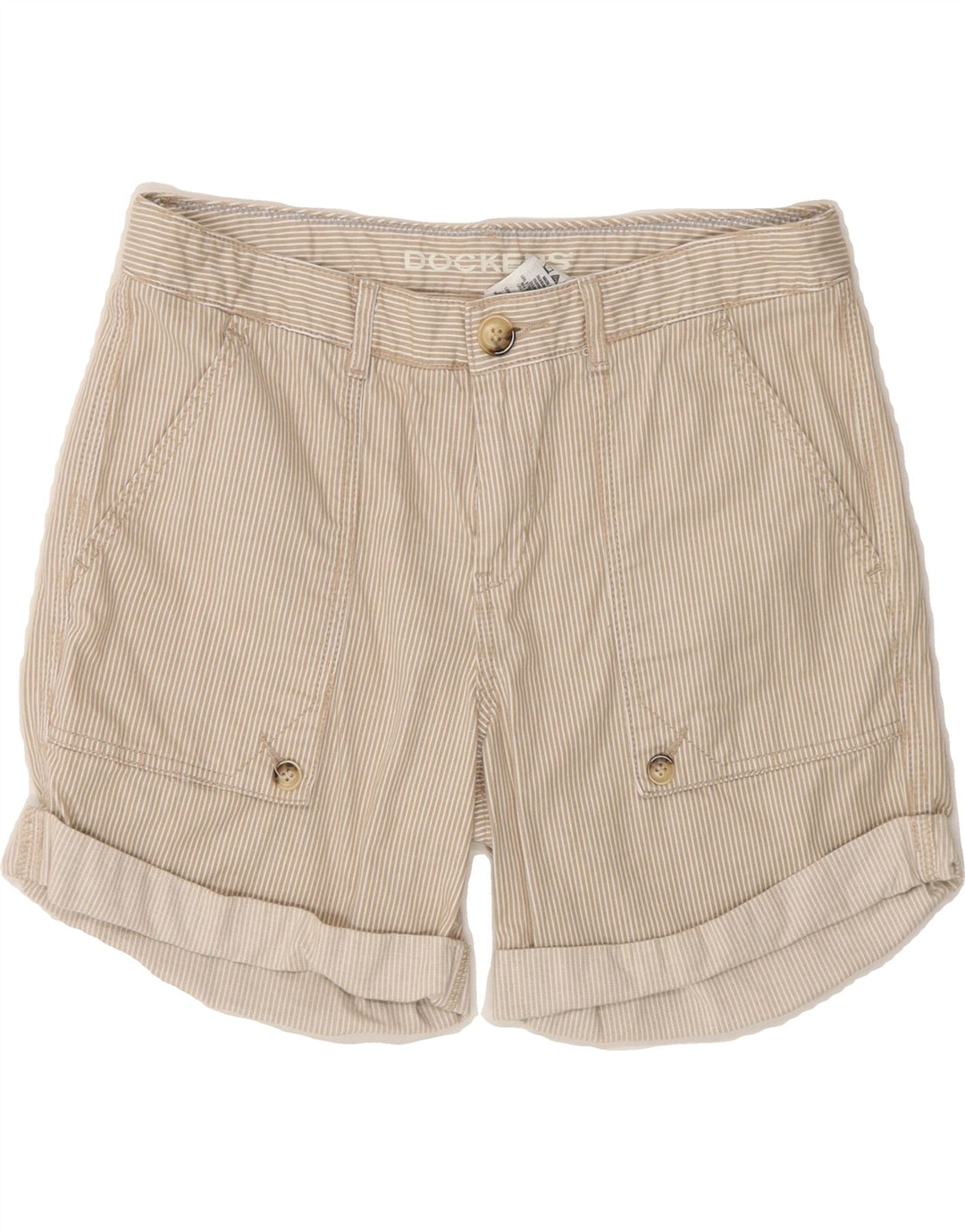 DOCKERS Womens Chino Shorts US 6 Medium W30  Beige Striped Cotton Vintage Dockers and Second-Hand Dockers from Messina Hembry 