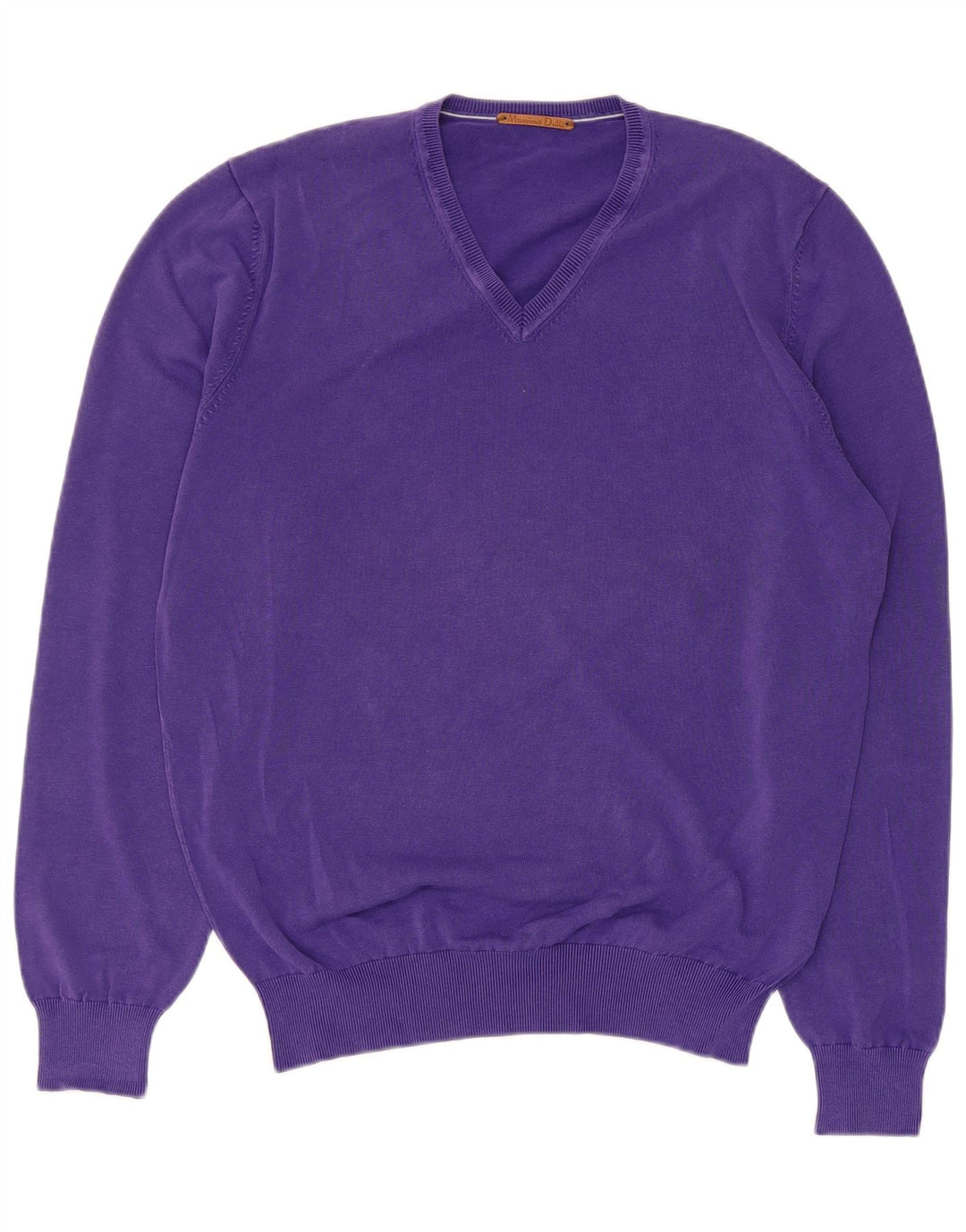 Pulover Massimo Dutti pentru bărbați, cu decolteu în V, din bumbac violet mediu