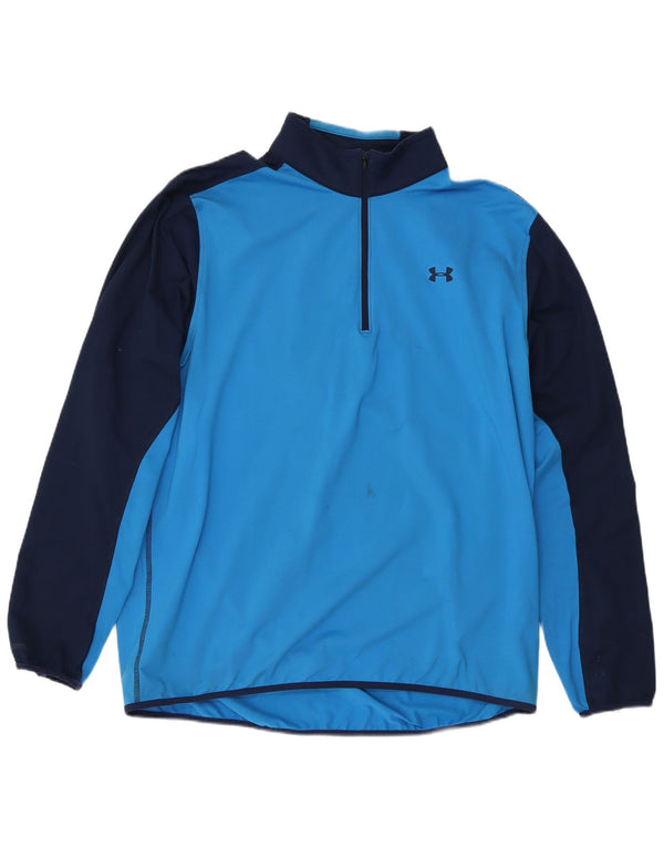 Tricou Under Armour pentru bărbați, cu fermoar, cu gât, cu mânecă lungă, XL, albastru, sport