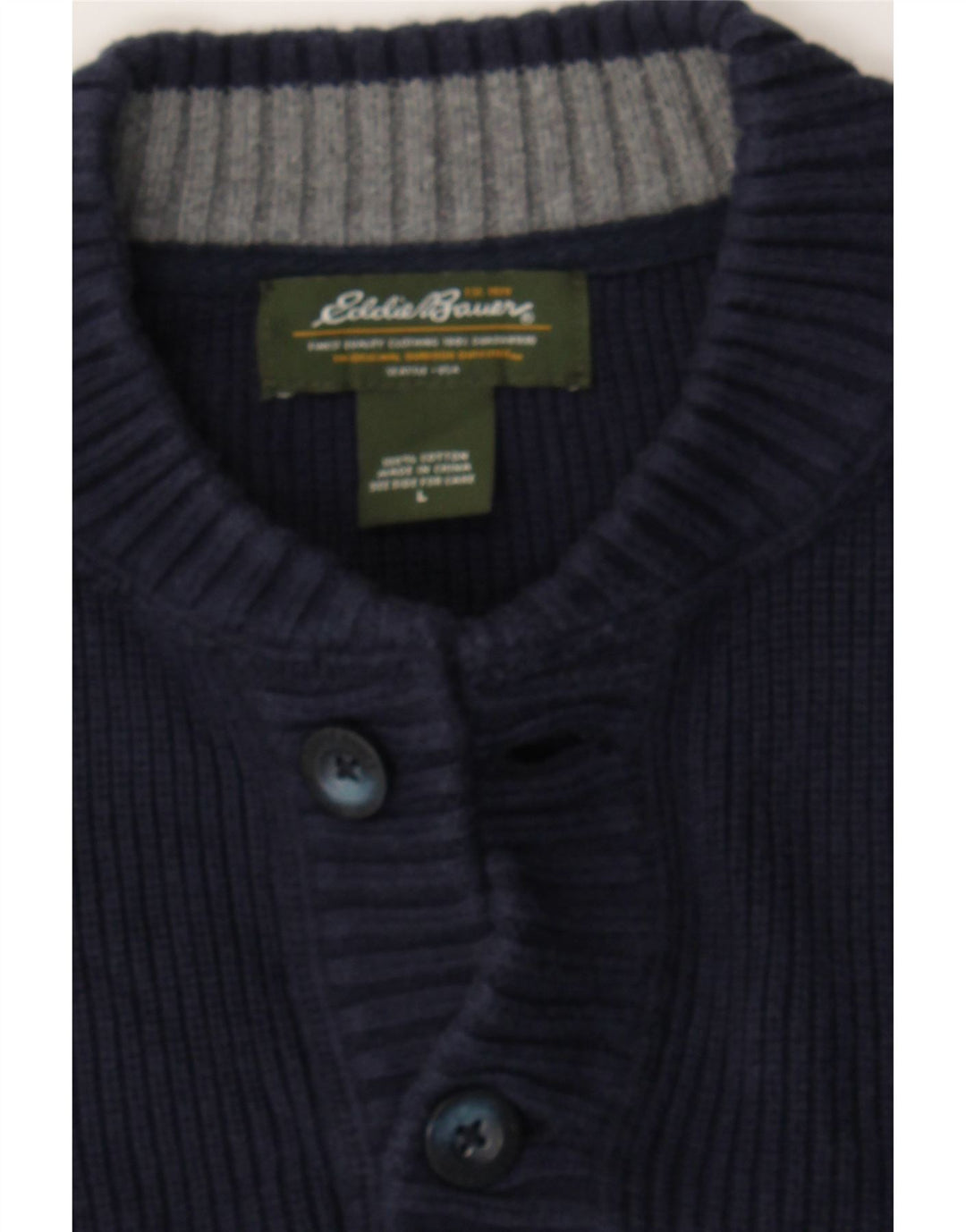 EDDIE BAUER Mens Crew Neck Jumper Sweater Large Navy Blue Cotton Vintage Eddie Bauer and Second-Hand Eddie Bauer from Messina Hembry 